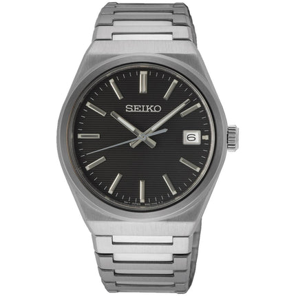Seiko Men's Watch - Quartz Black Dial Silver Steel Bracelet Date Display | SUR557P1 ,