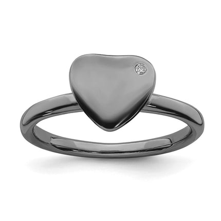 Sterling Silver Stackable Expressions Ruthenium-plated Heart Diamond Ring | QSK1601 ,