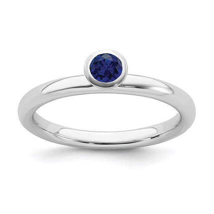 Sterling Silver Stackable Expressions High 4mm Round Cr. Sapphire Ring | QSK466 ,