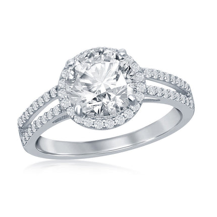 Sterling Silver Round CZ Double Open Engagement Ring - W-2414 ,