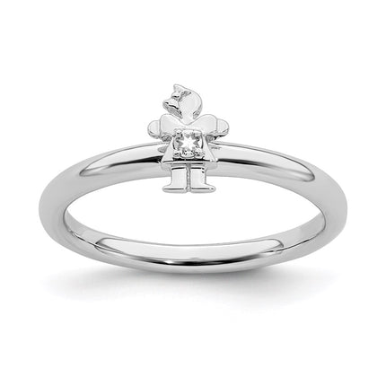 Sterling Silver Stackable Expressions Rhodium White Topaz Girl Ring | QSK1926 ,