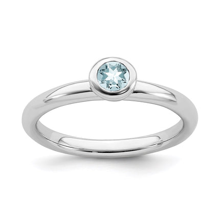 Sterling Silver Stackable Expressions Low 4mm Round Aquamarine Ring | QSK498 ,
