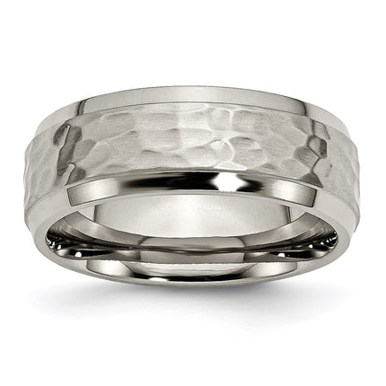 Titanium 8mm Beveled Edge, Hammered and Polished Band | TB236 ,