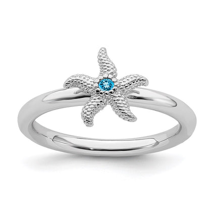 Sterling Silver Stackable Expressions Blue Topaz Starfish Ring | QSK1861 ,