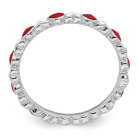 Sterling Silver Stackable Expressions Red & White Enamel Heart Ring | QSK1497 ,