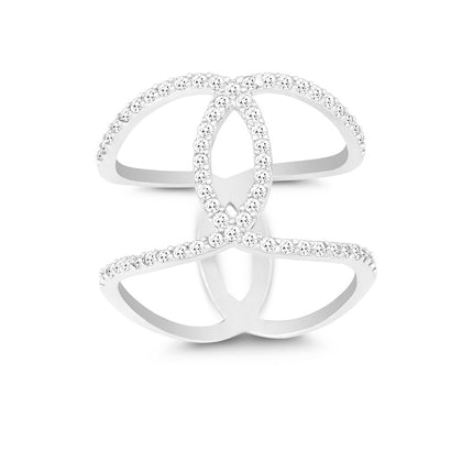 Sterling Silver Double CZ Swirl Wide Ring - W-9922 ,
