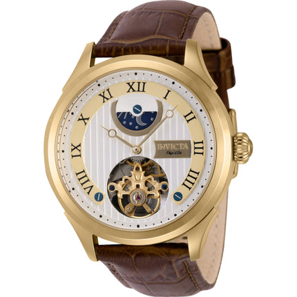 Invicta Men's Watch - Objet D Art Moon Phase Silver Tone Dial Leather Strap | 44011 ,