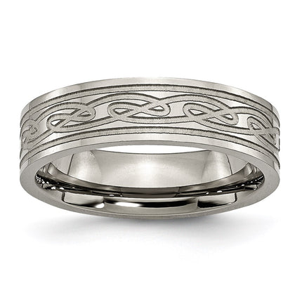 Titanium Flat Laser Etched Celtic Knot 6mm Polished Band | TB204 ,
