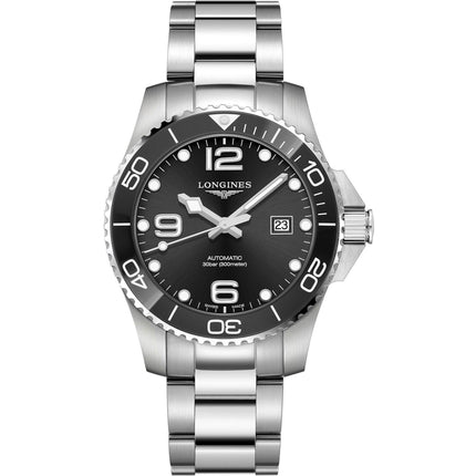 Longines Men's Watch - HydroConquest Automatic Black Dial Silver Bracelet | L37824566 ,
