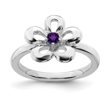 Sterling Silver Stackable Expressions Polished Amethyst Flower Ring | QSK118 ,