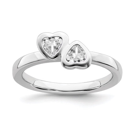 Sterling Silver Stackable Expressions White Topaz Double Heart Ring | QSK401 ,