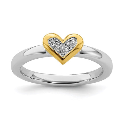 Sterling Silver Stackable Expressions Heart w/Diamond & Vermeil Ring | QSK1064 ,