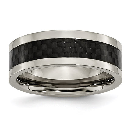 Titanium 8mm Polished with Black Carbon Fiber Inlay Band | TB255 ,