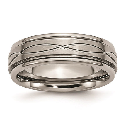 Titanium Polished Criss-cross Design Brushed Center Ridged Edge Band | TB73 ,