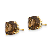 14k 7mm Cushion Smoky Quartz Earring ,