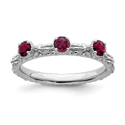 Sterling Silver Stackable Expressions Created Ruby Three Stone Ring | QSK1594 ,