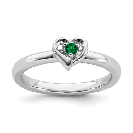 Sterling Silver Stackable Expressions Created Emerald Heart Ring | QSK1526 ,
