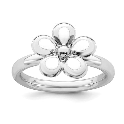 Sterling Silver Stackable Expressions Polished White Enameled Flower Ring | QSK124 ,