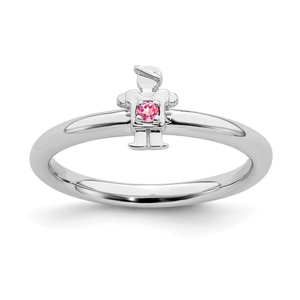 Sterling Silver Stackable Expressions Rhodium Pink Tourmaline Boy Ring | QSK1920 ,