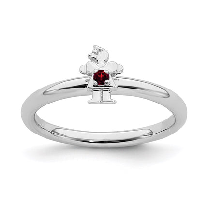 Sterling Silver Stackable Expressions Rhodium Garnet Girl Ring | QSK1923 ,