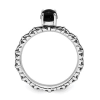 Sterling Silver Stackable Expressions Antiqued Black Agate Ring | QSK613 ,