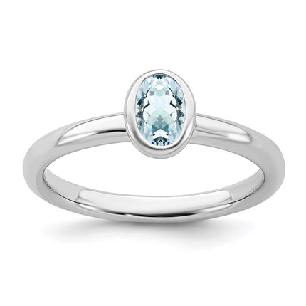 Sterling Silver Stackable Expressions Oval Aquamarine Ring | QSK436 ,