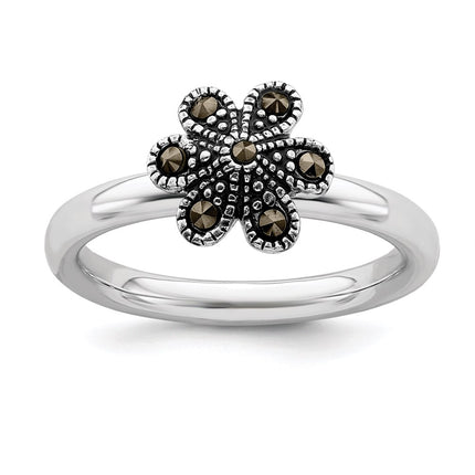 Sterling Silver Stackable Expressions Marcasite Scalloped Ring | QSK818 ,