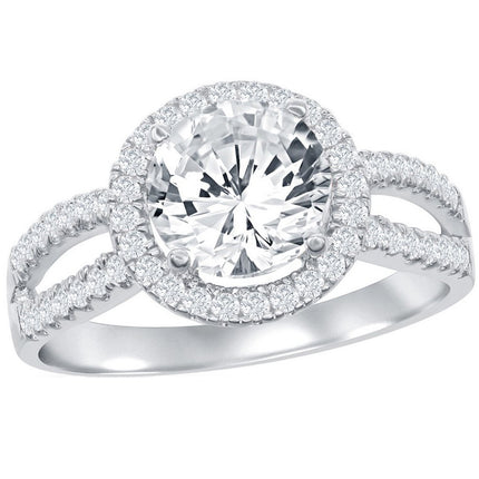 Classic Women's Halo Style CZ Engagement Ring - W-9893 ,
