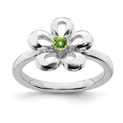 Sterling Silver Stackable Expressions Polished Peridot Flower Ring | QSK119 ,