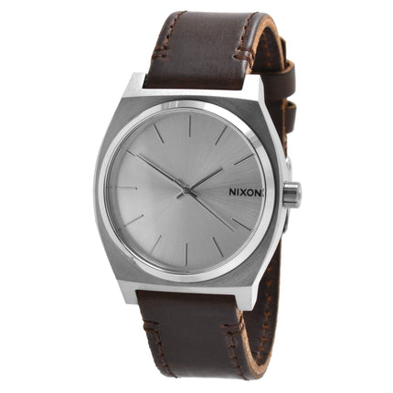 Nixon Unisex Watch - Time Teller Silver Tone Dial Brown Leather Strap | A11372872 ,