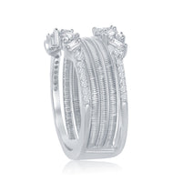 Sterling Silver Designer CZ Ring Bonded with Platinum, Size 8 ,