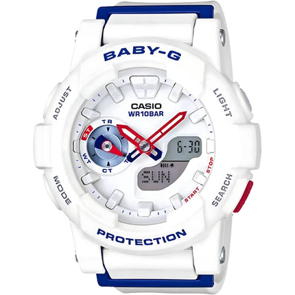 Casio Women's Watch - Baby-G White and Blue Resin Strap Analog-Digital | BGA185TR-7A ,