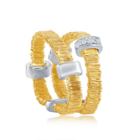 Sterling Silver Gold Threads Double CZ Bars Ring - W-8955 ,