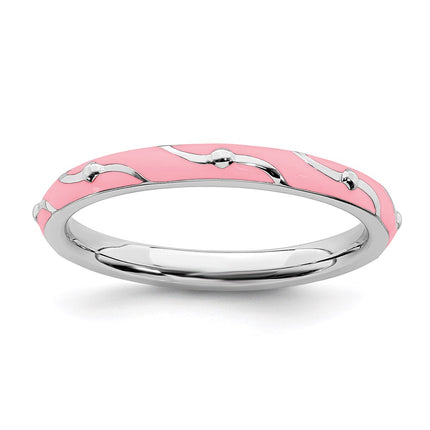 Sterling Silver Stackable Expressions Pink Enamel Ring | QSK1507 ,