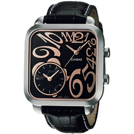 Casio Women's Quartz Watch - Silver Tone Case Black Dial Leather Strap | LTF117L-1A ,