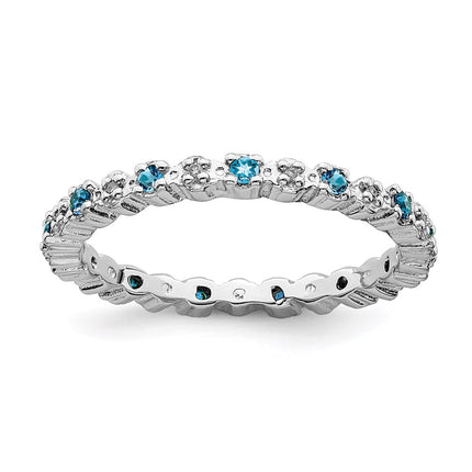 Sterling Silver Stackable Expressions Blue Topaz & Diamond Ring | QSK543 ,