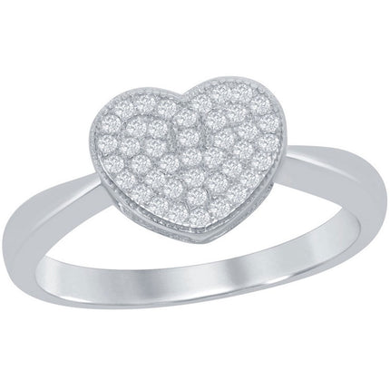 Classic Women's Silver Micro Pave CZ Heart Ring - W-9621 ,