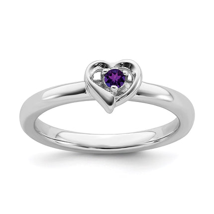 Sterling Silver Stackable Expressions Amethyst Heart Ring | QSK1523 ,