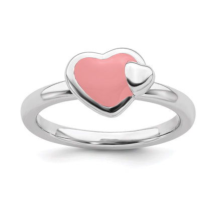 Sterling Silver Stackable Expressions Polished Pink Enameled Heart Ring | QSK110 ,