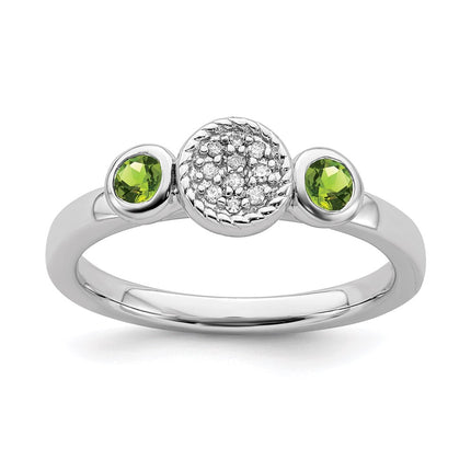 Sterling Silver Stackable Expressions Dbl Round Peridot & Dia. Ring | QSK527 ,