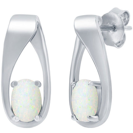 Women's Earrings - Sterling Silver Oval White Opal Long Post Back | D-8175 ,