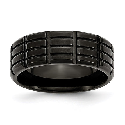 Titanium Grooved Black IP-plated 8mm Brushed Band | TB315 ,