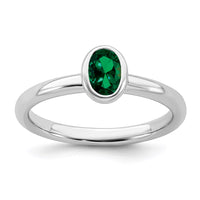 Sterling Silver Stackable Expressions Oval Created Emerald Ring | QSK438 ,