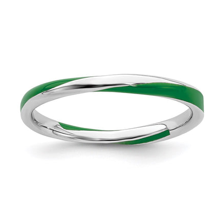 Sterling Silver Stackable Expressions Twisted Green Enameled Ring | QSK562 ,