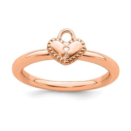 Sterling Silver Stackable Expressions Pink-plated Heart Padlock Ring | QSK1959 ,