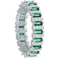 Classic Women's White and Emerald CZ Band Ring - W-2670 ,