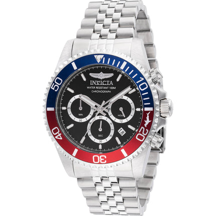 Invicta Men's Watch - Pro Diver Quartz Chrono Black Dial Silver Tone Bracelet | 48117 ,