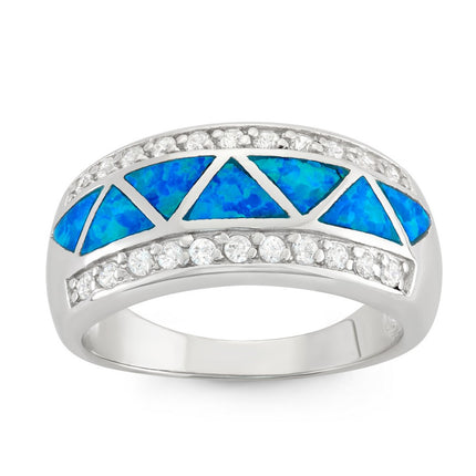 Sterling Silver CZ Borders With Triangle Designed Opal Ring - W-9591 ,