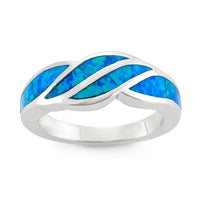 Sterling Silver Blue Inlay Opal Wave Design Ring ,