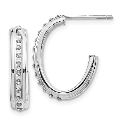 14k White Gold Diamond Fascination Post J Hoop Earrings ,